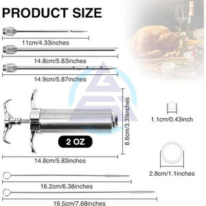 Kit de jeringa inyectora de carne de 2 oz con 3 agujas para marinado, inyector de carne de acero inoxidable para barbacoa, ahumador, carne de res JT334 - Product Image 2