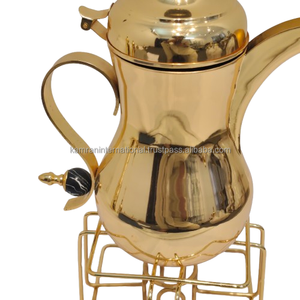 Carafe à café Dallah élégante plaquée or - Design minimaliste du bec oriental, poignée courbée, finition perlée noire, capacité 1L, avec couvercle - Product Image 5