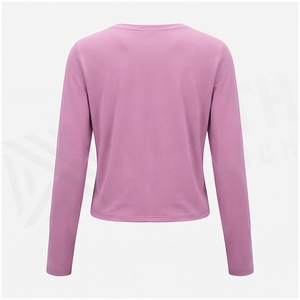North Approach Women's Long Sleeve Crop <b>Top</b> Crew Neck Solid Pink Quick Dry Yoga Sportswear - Product Image 2
