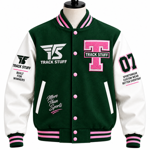 <b>Track</b> Stuff Custom <b>Mens</b> Varsity Letterman <b>Jacket</b> Wool Cotton Stand Collar Custom Embroidered Logo Front Streetwear Winter - Product Image 1