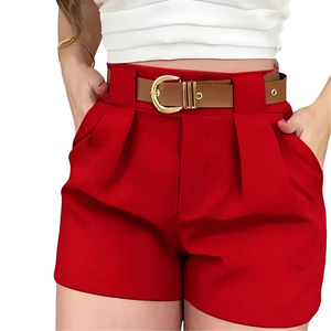Shorts-jupe décontractés taille haute respirants pour femme, couleur unie, avec ceinture, pour le quotidien, mode printemps-été - Product Image 1