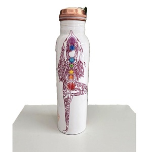 Botella de agua de cobre con diseño bohemio de yoga, termo portátil con tapa para viaje - Product Image 1