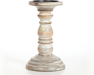 Support de bougie pilier en bois blanc vieilli de 8 pouces, style rustique, pour décoration vintage - Product Image 2