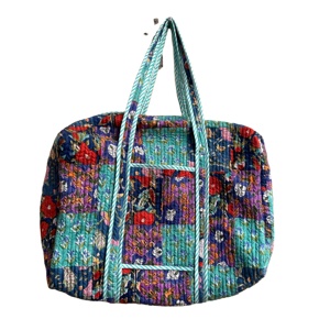 Grand sac de voyage vintage bohème matelassé en coton avec bandoulière, sac de shopping original, fermeture éclair, lavable - Product Image 1