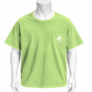 Camiseta Verde Menta con Bolsillo, Estilo Vintage, Algodón Lavado, Manga Corta, Corte Holgado, Bolsillo en el Pecho, Estilo Casual Urbano para Uso Diario - Product Image 1