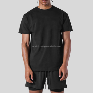 200 GSM algodón deportes gimnasio camiseta para hombres de gran tamaño cuello redondo diseño entrenamiento atlético camisetas patrón sólido - Product Image 2