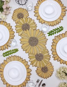 Chemin de table brodé motif tournesol, style rustique, en polyester, pour la décoration intérieure - Product Image 5