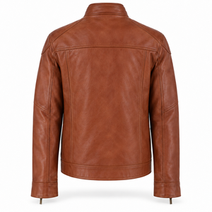 Blouson en cuir PU pour homme, col montant décontracté, coupe ajustée, léger, en similicuir souple, style motard, personnalisable OEM - Product Image 2