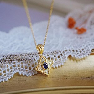 Vintage Sapphire Pendant Necklace September Birthstone 925 Sterling Silver 14K Gold Plated Dainty Jewelry Gift - Product Image 2