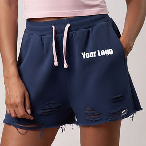 Shorts légers pour femmes à prix abordable, avec ourlet brut, taille élastique et logo personnalisé imprimé par sérigraphie, vente en gros - Product Image 1