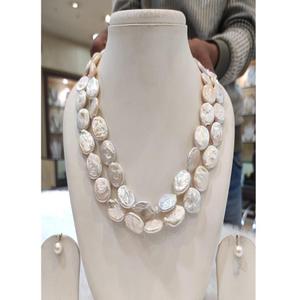 Conjunto de Collar y Aretes de Perlas Barrocas de Imitación de Primera Calidad, Grado AA, 2 Filas, para Mujeres y Niñas, Bodas y Compromisos - Product Image 1