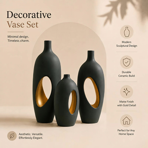 Ensemble de 3 vases décoratifs modernes en aluminium mat et durable, vases de table sculpturaux, décoration de salon, centre de table |   Élégant - Product Image 5