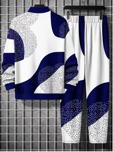 Chándal para hombre de poliéster con bloques de color blanco y azul, de longitud completa, con media cremallera, cierre con cordón y bolsillos laterales, estilo urbano, para otoño. - Product Image 2