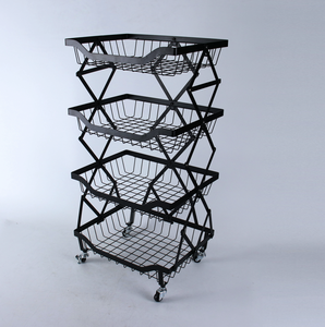 OEM/ODM Vietnam Foldable 4-Tier Tool <b>Trolley</b> Cart with Lockable Wheels Multi-Use Storage Organizer - Product Image 4