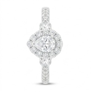 Anillo de Compromiso de Oro Blanco de 14K con Halo Ovalado de Lujo y Tres Diamantes en Forma de Pera |   Diamante Cultivado en Laboratorio con Certificación IGI |   Venta al por Mayor - Product Image 4