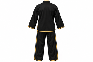 Uniforme de Kung Fu noir personnalisé, logo personnalisé, boutons nœud grenouille dorés, passepoil contrastant, tenue d'arts martiaux, vente en gros, fabricant OEM - Product Image 2