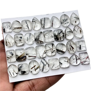 Black Rutile Quartz Cabochon Natural Flat back Loose Gemstones for Jewelry Making Stone - Product Image 1