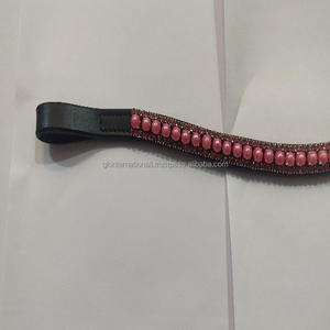 สายรัดคิ้วม้าหนังแท้ทรงโค้ง,สายหนังประดับคริสตัลและไข่มุกสีชมพู - Product Image 6