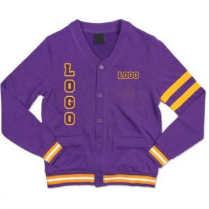 Customized PVAM University <b>Cardigan</b> <b>Purple</b> with Gold Embroidery Cotton Fleece <b>Cardigan</b> Regular Fit Crew neck sweatshirt - Product Image 3