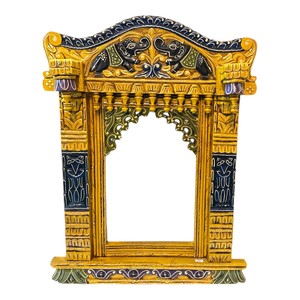 Handcrafted Wooden Jharokha Frame | Antique Finish <b>Decorative</b> Wall Temple | Traditional Indian Carved Window Panel - Product Image 5