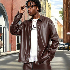 Blouson aviateur en cuir véritable marron pour homme, col rabattu, fermeture éclair, coupe décontractée, doublure polaire, idéal pour l'hiver - Product Image 5