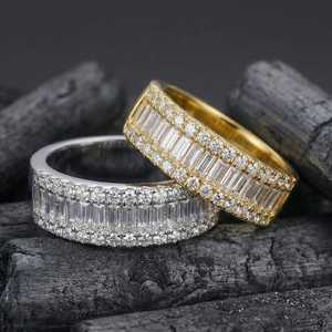 Anillo de media eternidad con moissanita brillante y diamantes de corte baguette y redondo para unisex, plata fina 925 original, regalo sorpresa para ella. - Product Image 2