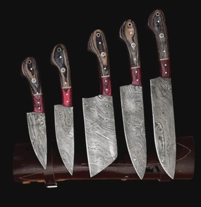 Ensemble de couteaux de chef de luxe faits à la main avec manche en bois et lame en acier Damas, finition satinée, ambidextre, longueur 6-7,9 pouces, pour usage en cuisine - Product Image 2