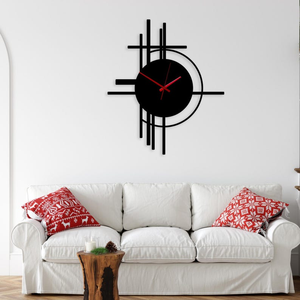 Horloge murale géométrique moderne en métal, horloge ronde noire abstraite, horloge design contemporaine, art mural décoratif pour salon, chambre à coucher - Product Image 2