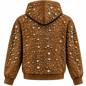 Sweat-shirt à capuche unisexe en molleton épais marron camel perlé, style streetwear, avec poche kangourou, personnalisable, décontracté et tendance - Product Image 2