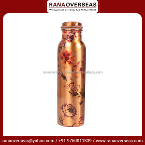 Botella de agua de cobre a prueba de fugas de recipiente de cobre Ayurvédico con estampado Floral de alta calidad en diseño ancho para uso diario - Product Image 3