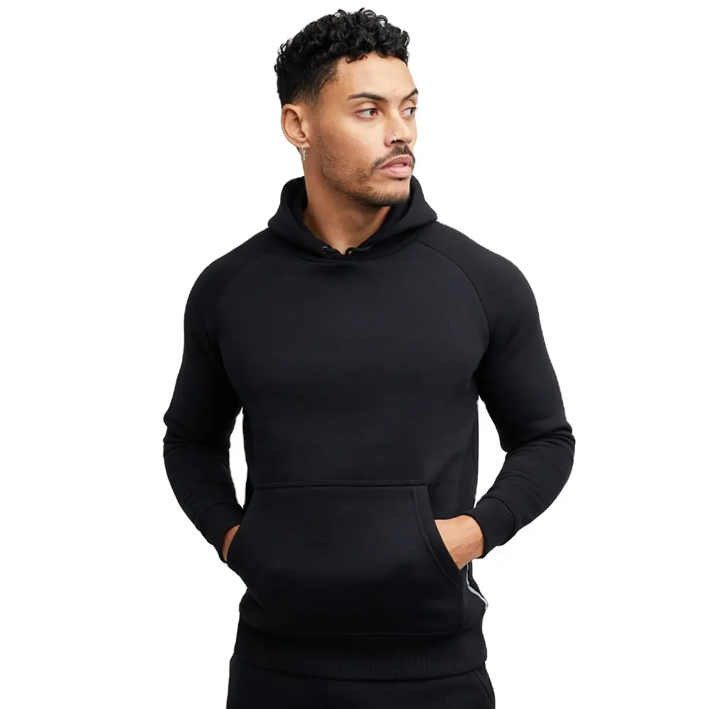 Pull à capuche en coton noir à manches longues, imprimé OEM, Logo personnalisé en gros pour hommes