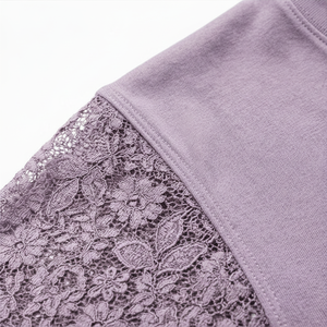 Camiseta de Mujer de Primera Calidad, con Detalle de Encaje, Tejida, Transpirable, de Color Sólido, Cuello Redondo, Manga Corta, Informal, para Primavera y Verano - Product Image 4
