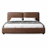 Base de Cama Contemporánea de Cuero con Cabecera Tapizada de Perfil Bajo, Cama con Plataforma, Múltiples Opciones de Color