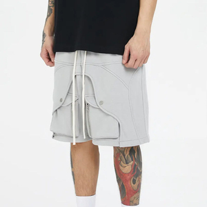 Shorts cargo gris clair pour homme, taille haute, cordon de serrage, poches zippées, séchage rapide, décontracté, en polyester tissé - Product Image 3