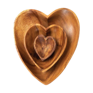 Juego de 3 tazones de madera de mango en forma de corazón para decoración, regalos, decoración de bodas, decoración de interiores, decoración de fiestas y eventos. - Product Image 1