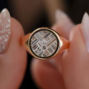 Signet Lab Grown Diamond Engagement <b>Ring</b> IGI Certified Invisible Set Baguette Diamonds 925 Sterling <b>Silver</b> Unisex <b>Statement</b> <b>Ring</b> - Product Image 6