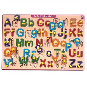 Puzzle en bois avec lettres de l'alphabet |   Jouet éducatif pour apprendre les petites lettres majuscules |   Puzzle éducatif pour enfants de 2 ans | - Product Image 1