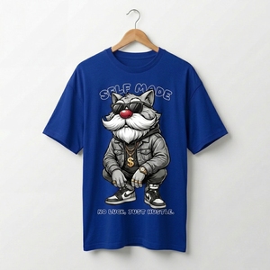 T-shirt blanc pour homme à manches courtes, col rond, imprimé loup, style streetwear, jersey 100% coton, écologique - Product Image 3