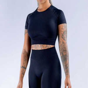 Custom Made <b>Women</b> Yoga Suits Quick Dry High Waist <b>Leggings</b> Short Sleeve <b>Crop</b> Top Gym Fitness Activewear Set - Product Image 6