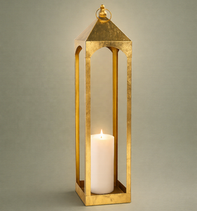 Modern Gold Metal <b>Lantern</b> Candle Holders with Glass <b>Hurricane</b> Inserts Decorative Tabletop Centerpiece for Home Wedding Party - Product Image 1