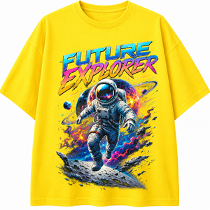 เสื้อยืดแขนยาวผู้ชายสีดำพิมพ์ลายนักบินอวกาศ Future Explorer ทรงปกติ คอกลม สไตล์สตรีท ผ้าเจอร์ซีย์คอตตอน - Product Image 1