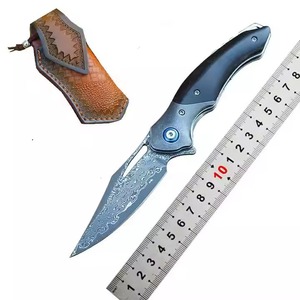 Couteau pliant tactique de survie et utilitaire, lame en acier Damas de qualité industrielle, fabrication OEM sur mesure, pointe tombante, verrouillage à glissière arrière - Product Image 3