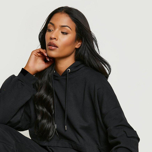 Ensemble deux pièces personnalisable pour femme, grande taille, en polaire à capuche, style streetwear sportif, respirant, antibactérien, 100 % coton, hiver, couleur unie - Product Image 5
