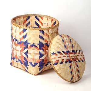 Cesto cilíndrico de bambú con tapa, contenedor de almacenamiento de fibra ecológica, cestas funcionales para ropa sucia. - Product Image 5
