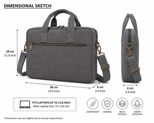 Gray <b>Laptop</b> Bag 15.6 Inch Water Resistant Multi Pocket Lightweight Durable Carry <b>Case</b> with Shoulder Strap - Product Image 2