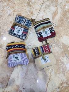 HIMALAYAN HEMP Mini Coin Purses Handmade Geometric Pattern Bohemian Style Zipper Closure Unisex Canvas <b>Wallets</b> - Product Image 3