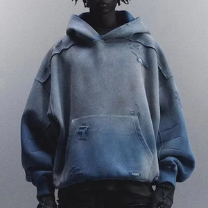 Sweat-shirt à capuche oversize pour homme, couleur unie, en coton lavé, style molleton français, avec poches, anti-boulochage, style automne - Product Image 1