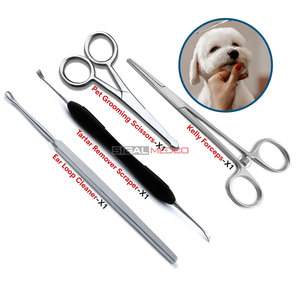 Veterinary <b>Dogs</b> Pet Grooming Kit Professional Ear Cleaning Wax Removal Tool 4pcs with <b>Scissors</b> and Ear Hair Pulling Forceps - Product Image 6