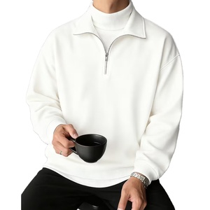 Men's Women's Plain Grey Half Zip Sweatshirt Oversized <b>Mock</b> <b>Neck</b> Cotton Custom Streetwear Pullover <b>Top</b> - Product Image 1