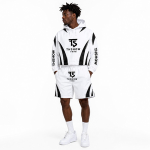 THSHOW Men's Summer Nylon Tracksuit Set Hooded Jacket & Shorts Streetwear Quick Dry Polyester Sportswear White <b>Black</b> Print - Product Image 3
